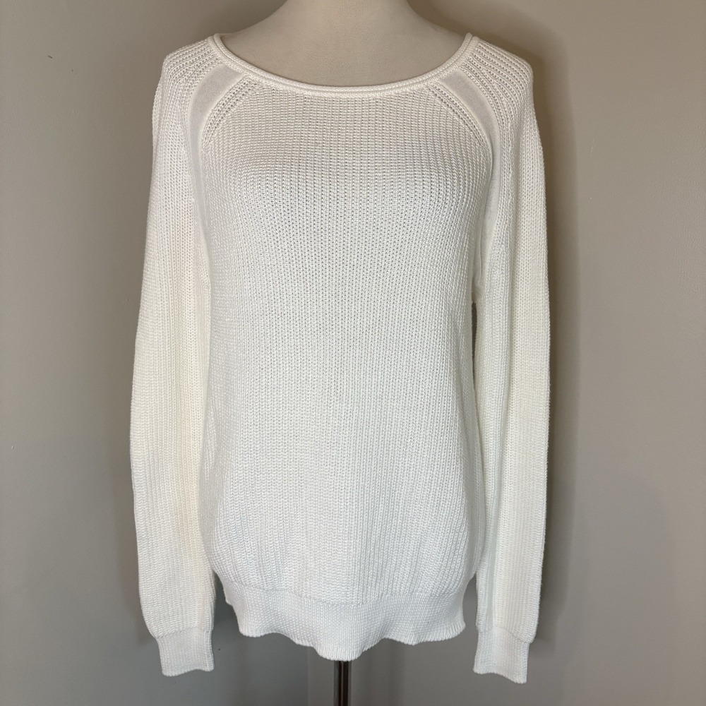 Vince Raglan Suspension Knit Sweater White Size Medium Cotton Pullover Womens - Picture 1 of 6